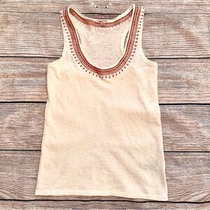 J. Crew Ivory Pink Embroidered Beaded Knit Tank Top Ladies Sz S